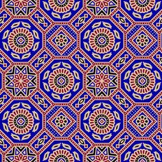 a blue and red background with an intricate design