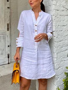 White Dress Shirt Women, Mini Tunic Dress, Afrikaanse Mode, White Long Sleeve Dress, Cotton Linen Dresses, Shirt Dress Casual, Dress Shirts For Women, White Shirt Dress, Vestido Casual