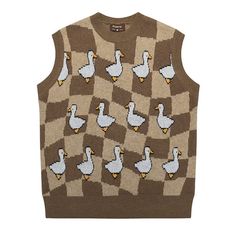 The Ducks Checkered Vest for Women is a unique and stylish piece that embodies the weirdcore indie aesthetic. Available in two colors, brown and beige, this vest is made from high-quality cotton and polyester material, ensuring comfort and durability. M - Chest: 108 cm (42.5 inches); Length: 68 cm (26.8 inches); L - Chest: 112 cm (44.1 inches); Length: 70 cm (27.6 inches); XL - Chest: 116 cm (45.7 inches); Length: 72 cm (28.3 inches); This vest is perfect for those who embrace alternative fashion styles such as weirdcore aesthetic, cute aesthetic, harajuku fashion, indie aesthetic, and tiktok outfits. It adds a touch of individuality and quirkiness to any outfit, making it a standout piece in your wardrobe. The Ducks Checkered Vest for Women features a checkered pattern that adds visual in Checker Vest, Weirdcore Aesthetic, Tiktok Outfits, Knitted Vest, Indie Aesthetic, Harajuku Fashion, Y2k Streetwear, Checkered Pattern, Y2k Aesthetic