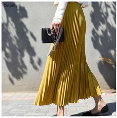 Long Chiffon Skirt, High Waist Long Skirt, High Waisted Pleated Skirt, Pleated Long Skirt, Korean Fashion Casual, Elastic Waist Skirt, Womens Maxi Skirts, Style Japonais, Long Skirts For Women