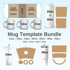 the mug template bundle includes coffee cups, paper and other items