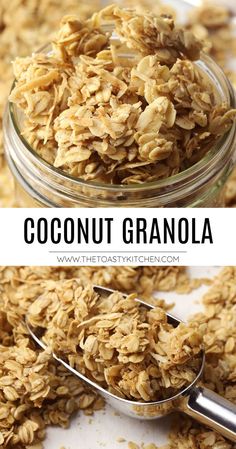 an image of granola in a glass jar with spoons next to it and the title