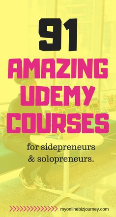 a person sitting at a table with the text, amazing udemy courses for sidepre