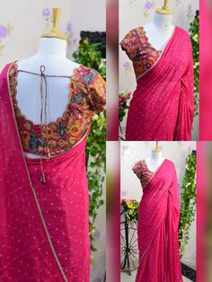 Blouse Design For Party Wear Saree, Simple Blouse Designs For Georgette Saree, Simple Pink Colour Blouse Designs, Pink Colour Blouse Designs Latest, Saree From Scratch, Pink Color Blouse Designs Latest, Daily Wear Sarees, Light Pink Blouse Designs For Saree, Georgette Blouse Designs Latest