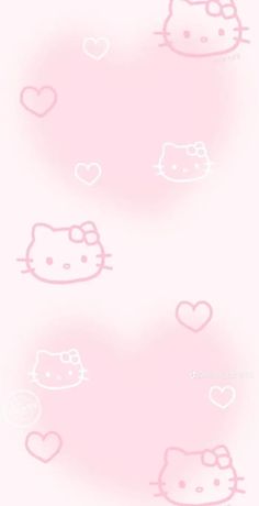 hello kitty wallpaper in pink with hearts on the bottom and an image of a cat's head