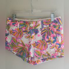 Size 4, Never Worn And No Flaws To Note. Great Colors! Summer Playful Floral Print Bottoms, Playful Floral Print Summer Bottoms, Cute Floral Print Bottoms For Beach, Cute Floral Print Beach Bottoms, Pink Tropical Vacation Shorts, Multicolor Floral Print Cotton Shorts, Playful Cotton Shorts For Day Out, Fun Spring Vacation Bottoms, Multicolor Tropical Print Shorts For Spring