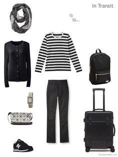 travel outfit in black and white for Paris autumn 2017 Paris Capsule Wardrobe, Melbourne Winter, Paris Packing, Travel Packing Outfits, Paris Autumn, French Capsule Wardrobe, Travel Attire, Fall Travel Outfit