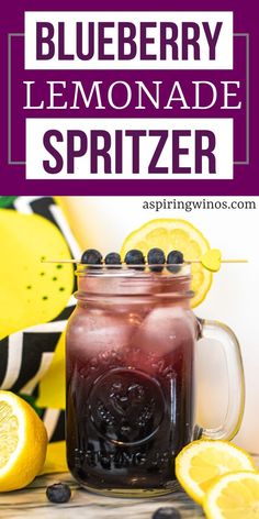 blueberry lemonade spritzer in a mason jar