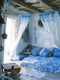 Bohemian Blue & White Beach Bedrooms | BOHO Beach Bedroom