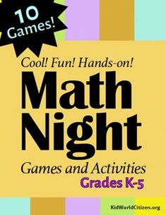 a book cover with the title cool fun hands on math night games and activities grade k - 5