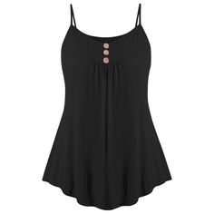 Plus Size Button Embellished Cami Tank Top - Black - 3874496718 - Original Design-Women's Clothing  #OriginalDesignWomensClothing #Original #DesignWomen's #Clothing Cheap Summer Camisole With Tank Straps, Cheap Black Camisole With Straps, Cheap Solid Camisole With Tank Straps, Lace Camisole, Black Sheath Dress, Tank Top Camisole, Plus Size Top, Tank Top Cami, Dressy Casual