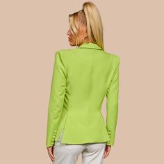 You need at least one blazer in a fun color and our Nikita Neon Green Blazer is a perfect one for this! It is made of a neon green material and features padded shoulders. flap pockets. peak lapels. and a single-button closure. We love styling it over a lacy bodysuit with high-waisted white pants. Spring Green Blazer With Double Button Closure, Party Blazer With Notch Lapel And Pockets, Chic Green Blazer For Night Out, Chic Green Single Button Blazer, Trendy Green Blazer With Lapel Collar, Chic Green Single-button Blazer, Green Fitted Blazer For Night Out, Green Notch Lapel Blazer With Pockets, Fitted Green Blazer For Night Out