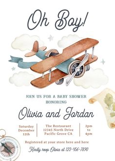 a baby shower is shown with an airplane