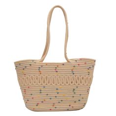 Vintage Colorblock Dot Hollow Boho Handmade Straw Tote Bag Cotton Handbag, Straw Tote Bag, Fancy Bags, Straw Tote, Bag Trends, Basket Bag, Casual Tote, Types Of Bag, Handmade Boho