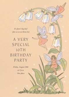 a birthday card with an image of a fairy and flowers in the middle of it