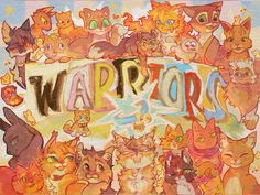 a painting of many cats with the word warrior written in it's upper right corner