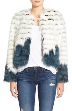 Glamorous Faux Fur Jacket available at #Nordstrom White Faux Fur Jacket, Jacket Trend, Middle Eastern Fashion, Faux Fur Coats, Collarless Jacket, Open Front Jacket, Outer Wear, Fake Fur, Mod Fashion