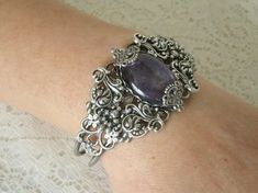 Amethyst Cuff Bracelet art nouveau jewelry victorian jewelry | Etsy Victorian Cuff Bracelet With Intricate Design For Formal Events, Antique Silver Cuff Bracelet With Intricate Design For Wedding, Antique Silver Wedding Cuff Bracelet With Intricate Design, Wedding Antique Silver Cuff Bracelet With Intricate Design, Victorian Cuff Bracelet With Intricate Design, Handmade Victorian Bracelets For Wedding, Antique Silver Cuff Bracelet For Wedding, Victorian Cuff Bracelet With Intricate Design For Weddings, Vintage Purple Bangle Jewelry