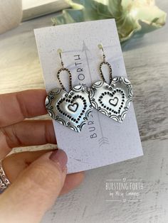 Handmade hand stamped design heart dangle earrings, Valentines Day earrings Valentines Day Earrings, Metal Drop, Mixed Metal Earrings, Heart Dangle Earrings, Stamp Design, Metal Earrings, Earrings Etsy, Heart Jewelry, Cute Earrings