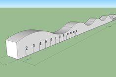 an artist's rendering of a curved building with numbers on the side and sides