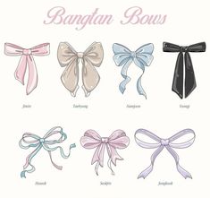 the different types of bows are shown in this drawing technique, and each one is colored with