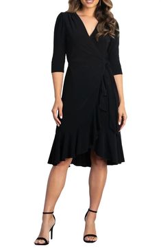 Kiyonna Whimsy Wrap Dress | Nordstrom Formal Work Dresses Nordstrom, Dress For Outdoor Wedding, 1940s Radio, Casual Chic Dresses, Outfit Inspo For Women, Office Photoshoot, Kate Middleton Style Outfits, Wardrobe Plan, Business Casual Style