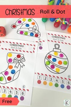 christmas roll and dot activity for kids to practice numbers 1 - 10 with free printables