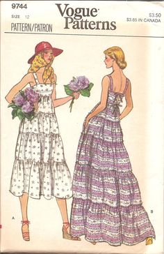 Wedding Dress Sewing Patterns, Sundress Pattern, Vintage Vogue Patterns, 60s And 70s Fashion, 1970s Dress, 70s Inspired Fashion, Vogue Dress