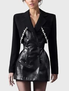 Luxury Elegant Structured Blazer Dress, Luxury Edgy Women's Blazer, Luxury Structured Blazer Dress, Luxury Long Sleeve Single Breasted Jacket Dress, Luxury Timeless Formal Blazer Dress, Luxury Chic Belted Blazer Dress, Luxury Modern Long Sleeve Blazer Dress, Luxury Chic Blazer Dress For Work, Blazer Dress Womens