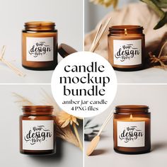 three candles with the words candle mockup bundle