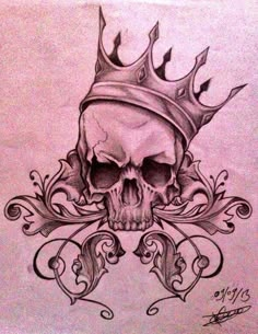 a drawing of a skull wearing a crown