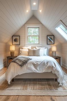 a white bed sitting under a window in a bedroom