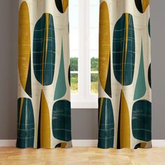 the curtains in this room are designed to look like abstract art