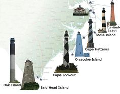 an image of lighthouses in the united states with names on each one and location map