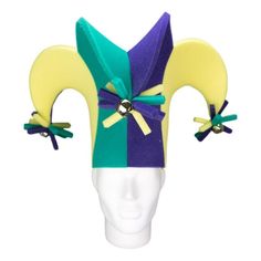 "Get this Awesome Mardi Gras 3 Points Jester Hat Today! This Mardi Gras 3 Points Jester Hat will definitely make you stand out at your next Party, Wedding, Corporate Event, Birthday, Quinceanera, or Halloween Party! Product Details: ✓Made in the USA ✓Handmade ✓High Quality Foam ✓One Size Fits Most ✓Customizable to your preferences \"This is where your party starts\". Give your next party a new life and rediscover your youth with Foam Party Hats. Foam Party Hats Guarantee At Foam Party Hats we be Curved Brim Costume Hats For Carnival Party, High Crown Hats For Carnival Costume, Curved Brim Costume Hat For Carnival, Curved Brim Carnival Costume Hat, Curved Brim Hats For Carnival Costume, Adjustable Hat For Mardi Gras Costume, Adjustable Mini Hat For Mardi Gras Costume Party, Adjustable Mini Hats For Mardi Gras Costume, Fun Multicolor Costume Hats And Headpieces For Carnival