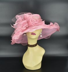 "✿*. About Shipping.*✿ All the hats will be shipped out from Rockville, MD 20854 via FedEx/UPS GROUND (1~7 business days) or USPS Priority mail (2-4 business days) if their shipping fee is much the same. The overnight and other shipping service are also available. Please contact me first if you want it, I will check the price and delivery time for you. Pick up is available! If you are very urgent, please order your hats early and save money! Key Features: Organza, 100% Polyester,  light and comf Pink Short Brim Sun Hat For Church, Pink Cloche Hat For Party With Short Brim, Pink Top Hat For Church And Kentucky Derby, Fitted Pink Sun Hat For Garden Party, Pink Sun Hat For Wedding At Kentucky Derby, Pink High Crown Hat For Wedding, Adjustable Wedding Bonnet For Spring, Pink Wide Brim Sun Hat For Wedding, Pink Sun Hat For Kentucky Derby Wedding