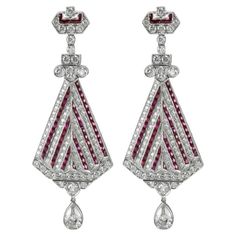 Luxury Red Diamond Earrings, Red Diamond Drop Earrings, Platinum Earrings, Deco Earrings, Estilo Art Deco, Art Deco Earrings, Ruby Diamond, Art Deco Inspired, Inspiration Art