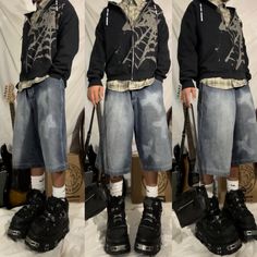 Y2k Street Wear Men, Jorts Y2k Grunge, Male Downtown Outfit, 2000s Male Fashion Outfits, Cybergrunge Outfit Men, Juggalo Outfit Men, Grunge Y2k Male Outfits, Alt Japanese Fashion, Male Grunge Outfits 90s