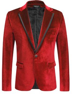 This Men's Designer Style Velvet Lapel Long Sleeve Blazer is perfect for formal occasions. It features a luxurious velvet lapel and long sleeves for a classic look. Enjoy the comfort and ease of a modern blazer without compromising on style. LUXURIOUS FABRIC: This mens velvet blazer is made from 95% Polyester and 5% Spandex. Velvet fabric create a stylish and lustrous look. Gives a unique sense of dignity. Imported Polyester lining Button closure Single Breasted Velvet Suit For Winter, Winter Single Breasted Velvet Suit, Winter Velvet Single Breasted Suit, Winter Velvet Single-breasted Suit, Winter Velvet Suits With Lapel Collar, Classic Velvet Tuxedo For Winter, Classic Velvet Winter Tuxedo, Winter Velvet Tuxedo With Notch Lapel, Winter Velvet Tuxedo For Semi-formal Occasions