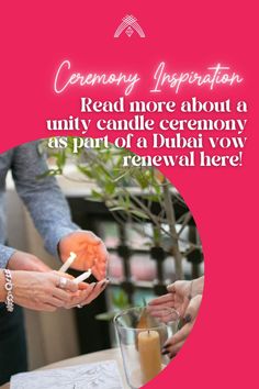 two people are lighting candles at a table with an advertisement on it that says ceremony preparation read more about a unity candle ceremony as part of a