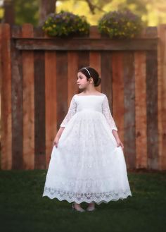 ELLIE GOWN WHITE Communion Dresses Catholic, First Communion Dresses Catholic, Trish Scully, Scalloped Lace Dress, Hand Smocked Dress, Gown White, Satin Belt, Baptism Outfit, First Communion Dress