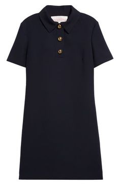 A trio of polished buttons ornately textured with the label's VLOGO adds an archival signature to a polo-style mini cut from a blend of virgin wool and silk. 34" length (size 40IT) Button half placket Spread collar Short sleeves Lined 65% virgin wool, 35% silk Dry clean Made in Italy Designer Clothing Contemporary Accessories, Polo Style, Designer Clothes For Men, Tie And Pocket Square, Comfortable Dress, Toddler Girl Outfits, Women's Summer Fashion, Athletic Women, Girls Accessories