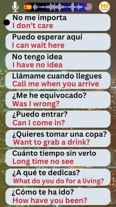 an iphone screen with the words in spanish and two different languages on it, which are also