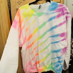 Brand New Hand Dyed Sweatshirts Spring Hand-dyed Tie Dye Sweatshirt, Tie Dye Cotton Sweatshirt, Tie Dye Crew Neck Sweatshirt For Spring, Casual Multicolor Hand Dyed Sweatshirt, Casual Rainbow Crew Neck Sweatshirt, Rainbow Cotton Crew Neck Sweatshirt, Hand Dyed Rainbow Tops For Spring, Casual Hand-dyed Rainbow Top, Casual Hand Dyed Rainbow Top