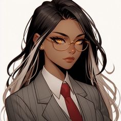 an anime character wearing glasses and a suit with long hair in front of white background