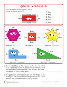 an image of geometric perimeter worksheet with numbers and shapes to help students learn how to