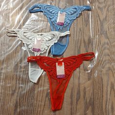 Set Of 3 Butterfly G-String Panties - Large G String Outfits, Sleepwear Sets, Book Decor, Women's Intimates, Red Blue, Red And Blue, Color Blue, Lingerie, Red