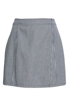 Perfect ticking stripes descend down this cotton-twill miniskirt cut in a fabulous wrap silhouette. 100% cotton Machine wash, line dry Imported Cotton Mini Skort For Workwear, Chic Striped Cotton Skirt, Cotton Skort For Workwear, Cotton Mini Skirt For Work, Chic Striped Skort For Spring, Chic Cotton Mini Skort, Chic Mini Length Cotton Skort, Chic Striped Mini Skirt With Lining, Spring Striped Mini Skort