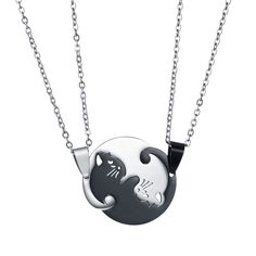 PRICES MAY VARY. Matching cat kitty animal necklace, Stainless steel cat yin yang necklace, geometric circle love heart matching necklaces for couples girlfriend and boyfriend. Cat BFF friendship necklace for 2. Cat Necklace Material: Stainless Steel. Non-toxic, harmless, lightweight, not easy to slip off, long-term and skin contact is not allergic. Jewelry Size : Chain Length : 50 cm, Circle Round: 2.7*3CM, Love Heart: 3.2*3CM. Use Occasion : Best friends necklace, friendship necklace, couple n Metal Jewelry With Cat Design, Metal Cat Design Round Jewelry, Round Friendship Necklaces For Valentine's Day, Round Necklaces For Valentine's Day Friendship, Round Necklaces For Friendship On Valentine's Day, Round Valentine's Day Friendship Necklace, Necklace For Couples, Jewelry Animals, Matching Necklaces For Couples