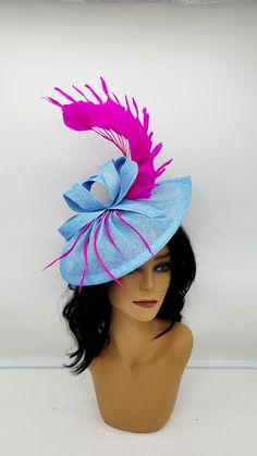 Elegant royal blue and PinkFascinator Classic style to go with a variety of outfits: bridesmaids,  cocktail party,  Kentucky Derby, Rehearsal dinner, Easter and church outfits.  Ones with hair clip and headband.  - Rare find - Lightweight  - Ready to ship - Fast Shipping - Free Shipping - Group discount available - Customize by adding different color flowers and or feathers - Headband and Hair clip  It comes in other colors see their links below: CHECK OUT MY STORE FOR OTHER STYLES & COLORS: etsy.com/shop/Hatsandpearls Find more at my website for more styles: www.hatsandpearls.com  Reach out to me if you can't find what you are looking for.  I can make cake custom orders and help you style and match your outfit  Tag and share your pictures when you wear and style our hats.  Instagram: @hat Blue Summer Wedding Costume Hats And Headpieces, Royal Blue Fitted Hat For Party, Blue Costume Hats And Headpieces For Summer Wedding, Blue Summer Costume Hats And Headpieces For Party, Blue Mini Hats For Summer Party, Blue Fitted Hat For Party, Blue Spring Party Headpieces, Blue Headpieces For Spring Party, Purple Fascinator For Kentucky Derby Party